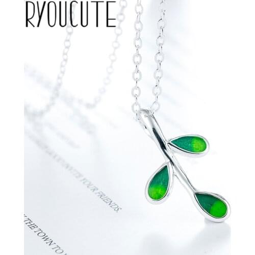 Bohemia Real Silver Color Green Leaf Long Choker Necklaces For Women Wedding Jewelry Gift Boho Necklace joyas de plata