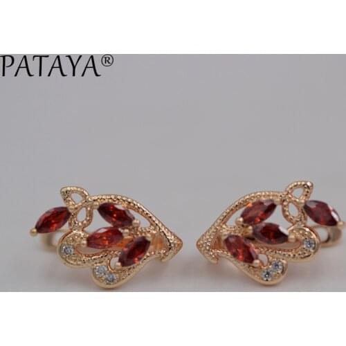PATAYA RU Hot Women Multicolor Vintage Jewelry 585 Rose Gold Dangle Earrings Pomegranate Red Horse Eye Natural Zirconia Earrings