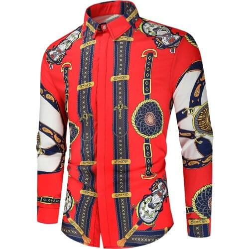 Casual Blouse Homme Baroque Banquet Shirt Paisley Men Shirt Luxury Korean Mens Long Sleeve Print Shirts Men 540