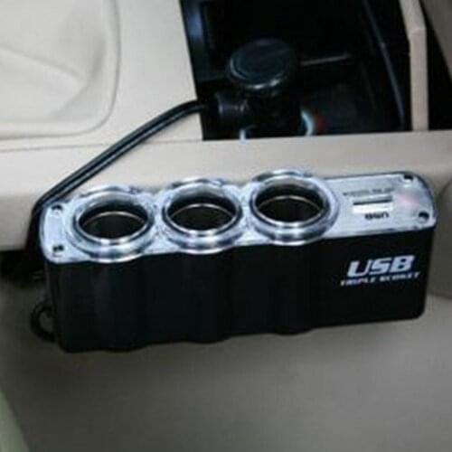 One To Three+USB Port Cigar Ligter 3 Way Triple Car Cigarette Lighter Socket Splitter One To Three +USB Port Cigar Lighter #0713