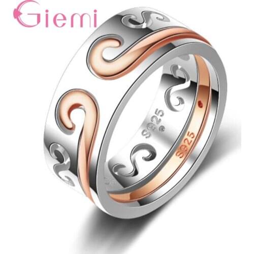 Lovers Couples 2PCS Design Real 925 Sterling Silver Romantic Band Rings For Women Men Wedding Anniversary Gifts Jewelry
