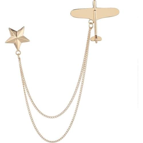 Luxury Metal Airplane Brooch Star Tassel Chain Diy Collar Pin Suit Mens Corsage Lapel Pins Badge Brooches for Women Accessories