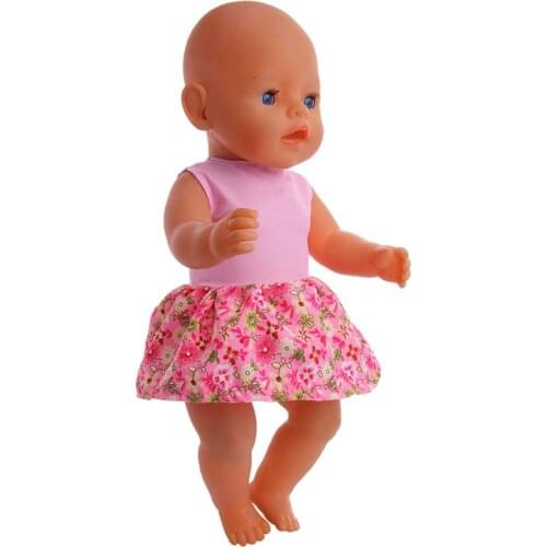 Handmade Doll Clothes pink cute flower dress accessories Fit 18 Inch American Doll &43cm New Born Baby Clothes