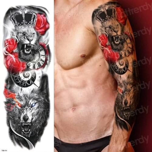 Sleeve tatoo men boys temporary tattoos large lion fake tattoo custom waterproof temporary arm sleeve tattoo black sexy decal