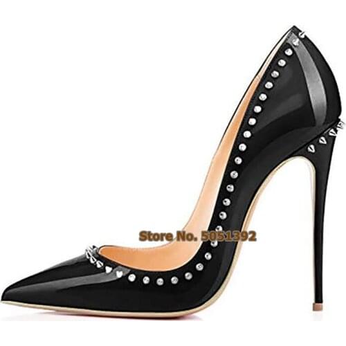 Rivets Women Pumps Super High Thin Heel Pointed Toe Shallow Sexy Plus Size Office Fashion Banquet Shoes Stiletto Heel Wedding