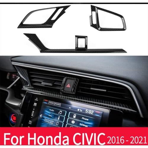 Carbon Fiber Grain ABS Car Interior Front Side and Console Air Outlet Vent Frame Trim Sticker for Honda 10th Gen Civic 2016 2017