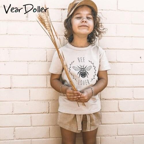 VearDoller Girls T-shirts New Bohemian Style Bee Pattern Childrens Short Sleeve T-Shirt Cotton Boys and Girls Summer Baby Tops