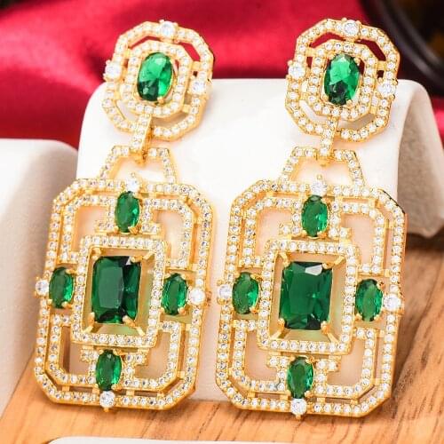Missvikki Vintage engraving cutout Gorgeous Square Drop Earrings For Women Wedding Party Bridal Earrings Jewelry High Quality