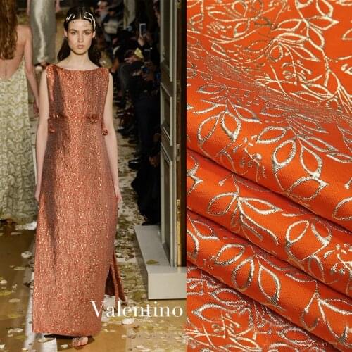 130cm width Top Quality France import yellow fashion Metallic Jacquard Brocade Fabric, 3D yarn dyed fabric for Women Dress