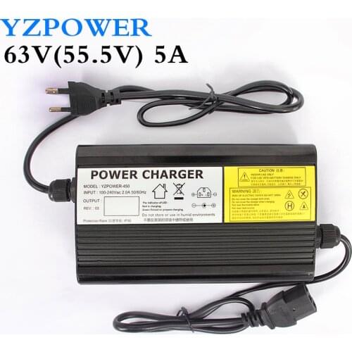 YZPOWER Auto-Stop 63V 5A 4.5A 4A Lithium Battery Charger For 55.5V Li-Ion Lipo Battery Pack Ebike E-bike Smart Tools