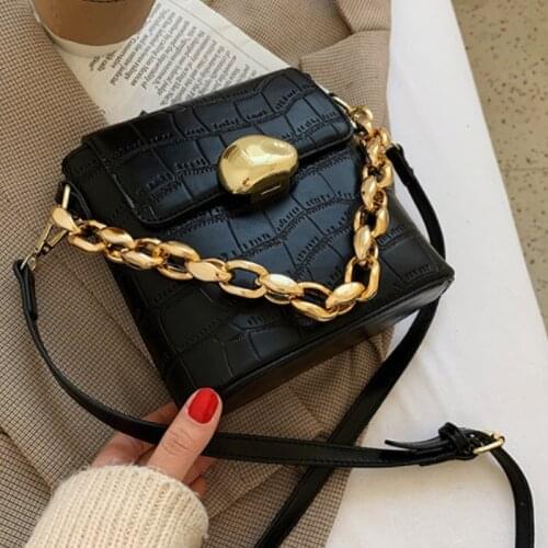 Luxury Gold Chain Stone Pattern Women Handbags 2021 Fashion Designer PU Leather Crossbody Bag Mini Square Bag