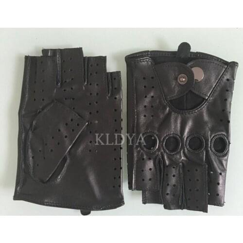 Fashion Men Gloves Wrist Half Finger Gloves sheepskin Fingerless Unlined Driving Mittens Women Real Genuine Leather Gloves black