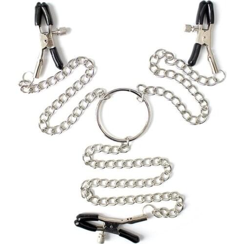 Woman Sexy Three Nipple Clamps With Chain Labia Breast Nipple Clamps Accessories