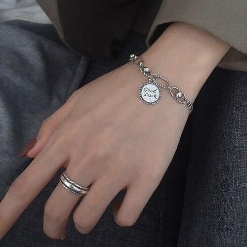 Good Lucky Initial Fashion Vintage 925 Sterling Silver Bracelet For Women Link Chain Jewelry Wholesale