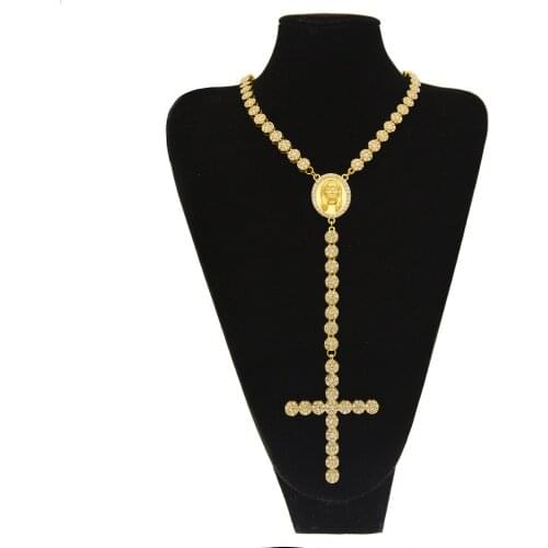 70cm Jesus Cross Golden Necklaces round Pendant Gold Crucifix Necklace Religious Jewelry For Women Men