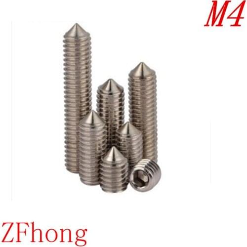 100pcs/lot DIN914 M4*4/5/6/8/10/12/16 Stainless Steel 304 Hex Socket Set Screw With Taper Point