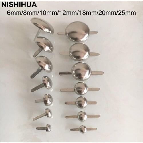 100 pcs -Silver Metal Round Mushroom Claw Rivet Studs 6mm/8mm/10mm/12mm/18mm/20mm/25mm Shoes Bags Decor Rivet With 2 Needles -G