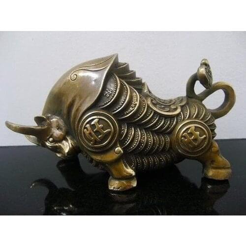 19.5CM Collectible wealth luck TIBETAN BRASS BRASS BULL STATUE Vintage old copper wholesale Decoration real Brass