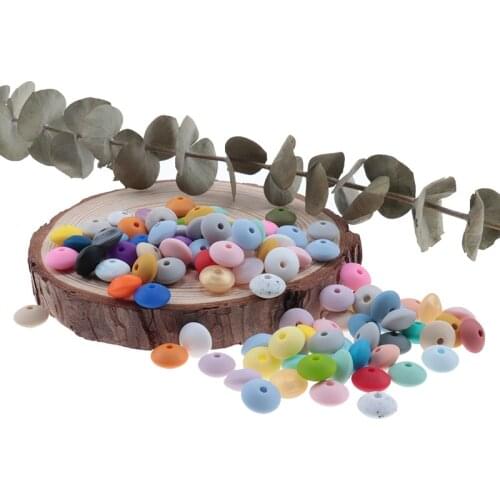 500pcs Silicone Teething Beads Lentil 12*7mm Silicone Loose Beads Safe Baby Teether Bead DIY Chewable Teething For Infant