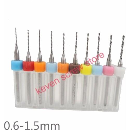 Free shipping 10pcs/Set HighQuality Hard Alloy PCB Print Circuit Board Carbide Micro Drill Bits Tool 0.6 to 1.5mm for SMT CNC