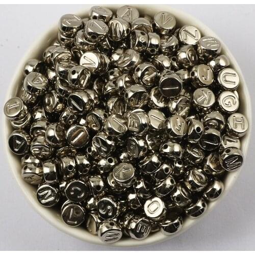 7mm Rhodium Mixed Letter Acrylic Beads Round Flat Spacer Alphabet Beads For Jewelry Making DIY Crafts Scrapbooking Decoration