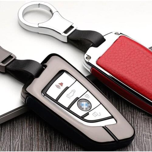 Zinc Alloy+Leather Car Key Case For BMW F21 F22 F35 F30 F07 F06 F25 F26 F80 Remote Protector Cover Keychain Bag Auto Accessories