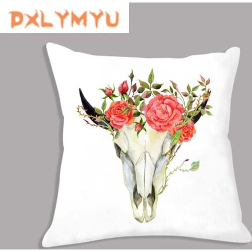 Cow Skull Tribal Feather Flower Printed Velvet Cushion Family Sofa Car Seat Family Home Decorative Throw Pillow Drop Ship