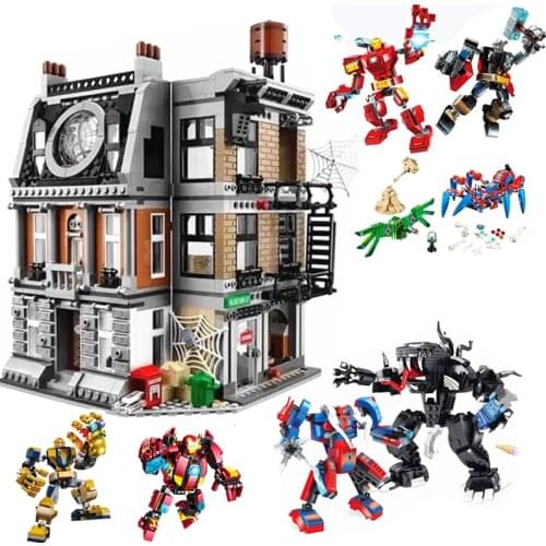 Disney Avengers Bricks Doctor Strange Sanctuary SpiderMan vs Venom Heroes Mecha Thanos Thor Anime Childrens Building Block Toy