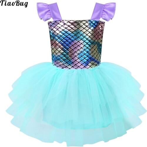 TiaoBug Summer Baby Girls Mermaid Ball Gown Dress Sleeveless Glossy Fish Scales Backless Mesh Splice Party Tutu Dress Costume