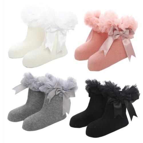 Lovely baby lace ruffle socks kids frilly ankle layers bow-knot adorable princess dress socks for 0-6 Years childrens wear