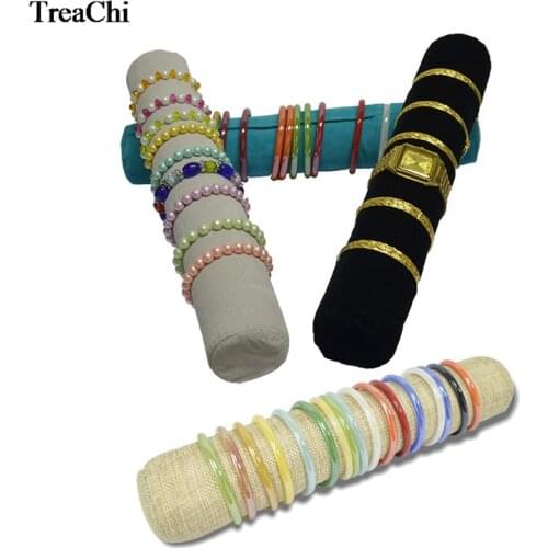 Soft Velvet Jewelry Storage Display Case Linen Bracelet Organizer Watch Holder Bangle Chain Exhibition Travel Bar Holder