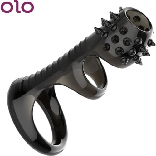 OLO Erotic Penis Sleeve Time Delay Ejaculation TPE Cock Ring Reusable Condom Vagina Massage Sex Toys for Man