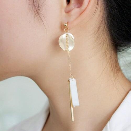 New Sale Fashion Asymmetry Gold Color Tassel Long Earrings For Women Geometric Round Shell Earring Minimalist Jewelry DIY Gifts