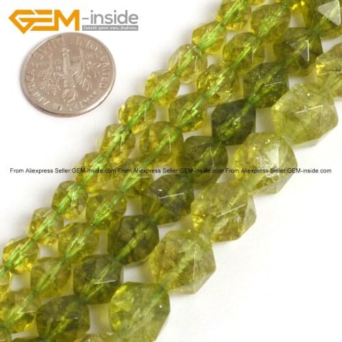 Gem-inside 6-12mm Natural Stone Beads Faceted Cambay Peridot Crystal Beads For Jewelry Making Beads 15'' DIY Beads Jewellery