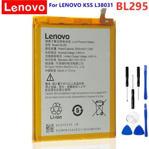 LENOVO BL295 Original Battery 3000mAh For LENOVO K5S L38031 Smartphone Battery Free tools