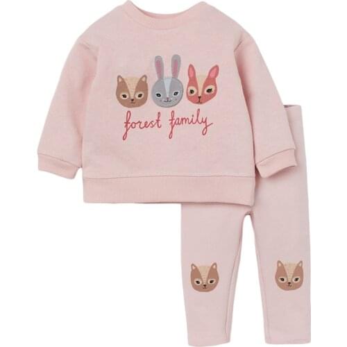 Baby Girl Fall Clothes 2021 New Autumn Casual Cotton Brand Toddler Pink Bunny Sweater + Animal Print Pants Children Set 20785