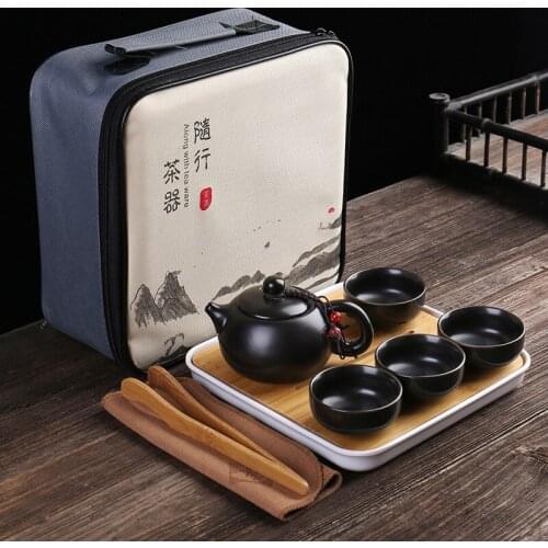 Portable Tea Set Include 1 Teapot 4 Teacups Beautiful And Easy Teapot kettle Chinese Travel Ceramic Portable Kung Fu Teaware