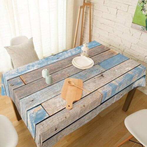 Blue Vintage Wood Grain Antique Rustic Cotton Linen Tablecloth Spandex Elastic Dining Chair Cover Table Cloth for Kitchen Decor