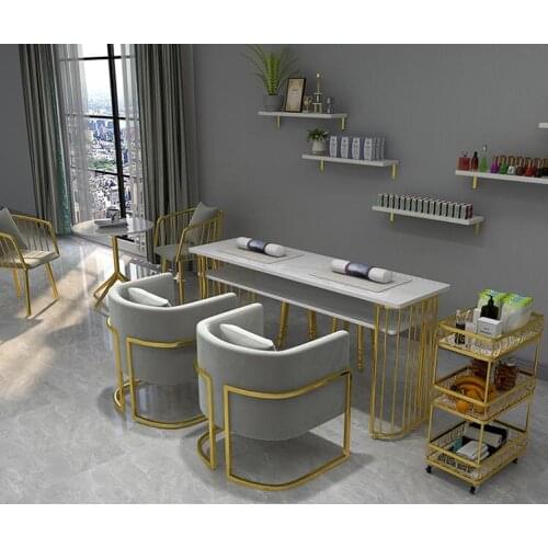 Nordic double marble nail table and chair set web celebrity gold single and double person nail table and iron art sofa chair