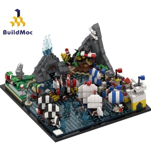 Buildmoc Pirate Ships Port Architecture Series Creator Ideas Boat Model Moc Building Blocks DIY Toys Gifts For Children 1229 pcs
