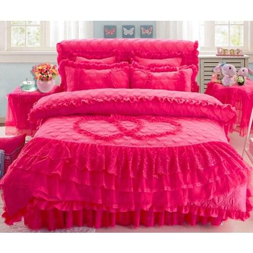 Wedding Bedding Bedspread Princess Lace Bed Skirt 1.8 M 2.0m Four-piece Lace Bedspread Multi-piece Korean Bed Skirt