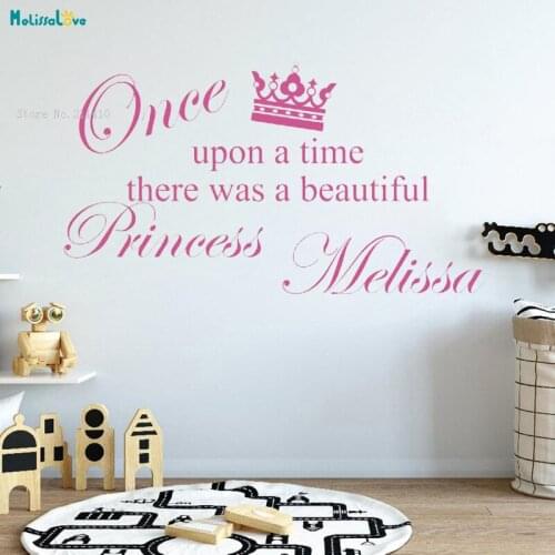Custom Name Once Upon A Time Wall Quote Decals Princess Vinyl Sticker Art Girls Pricess for Bedroom Nursery YT2586
