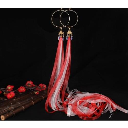 XinHuaEase Antique Hair Ring Chinese Style Ribbon Circle Long Tassels Band Bracelet Costume Hanfu Accessories Headwear Headpiece