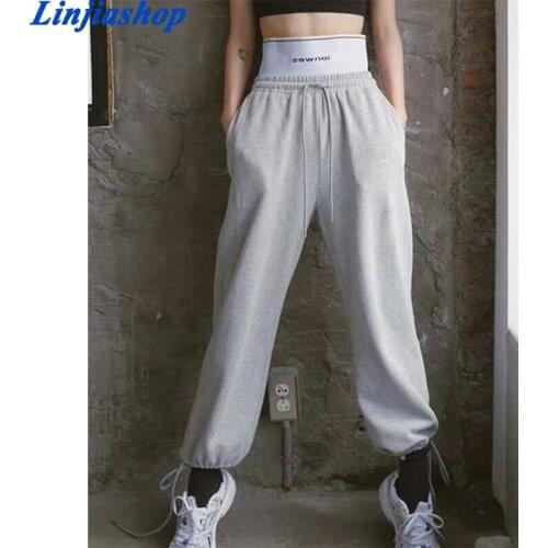 Women Fashion Simple Versatile Loose Trousers Solid Lace Up Stretch Waist Trousers Casual Wide Leg Pants Femme