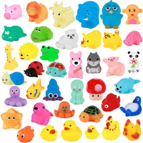 10Pcs/Set Cute Baby Bath Toys Wash Play Animals Soft Rubber Float Sqeeze Sound toys for baby GYH