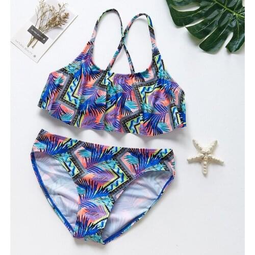 2019 New Girls Swimwear Two Piece Swimwear Ruffle Style Girls Swimsuit 5-14Y Kids Biquini Set Tankini Kids Beachwear-9007