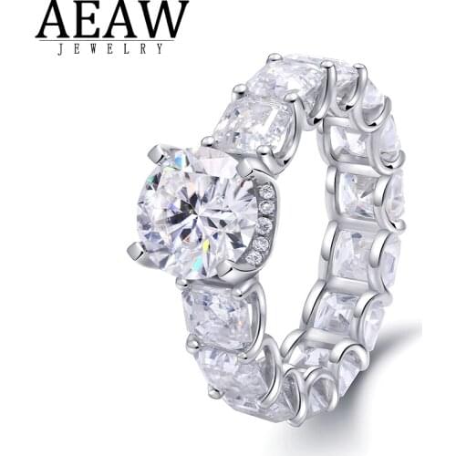 3.0Carat Round Brilliant Cut Moissanite Engagement Ring Full Eternity Ring with 7.95ctw Asscher Moissanite Solid 14K White Gold