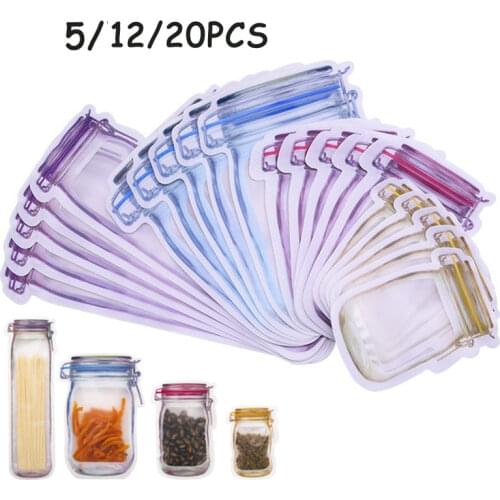 5/12/20 Reusable Mason Jar Bags Grocery Candy Food Storage Zipper Bag Portable Kitchen Seal Nut Cookies Snack Mason Organizer