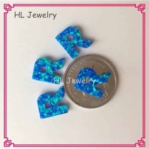 50PCS/Lot 10MM Capital R Letter For DIY Jewelry Synthetic Opal Pacific Blue Initial Letter Pendant