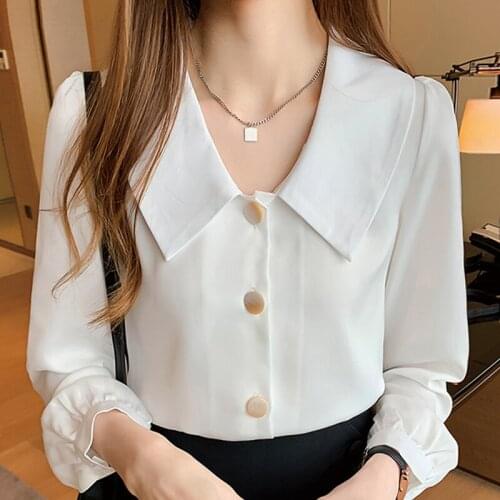 Blouse Women Blusas Mujer De Moda 2021 V-neck Chiffon Blouse Shirt Long Sleeve White Blouse Women Blouses Shirts Tops Blusa D439